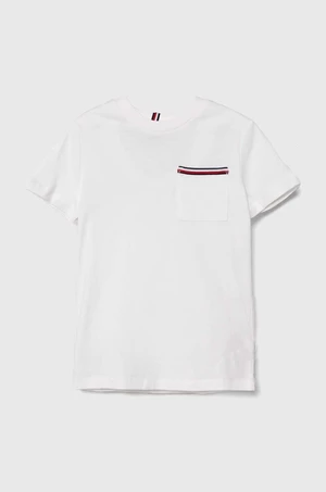 Detské bavlnené tričko Tommy Hilfiger biela farba, jednofarebný