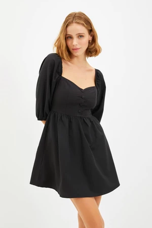 Trendyol Black Mini Waist Opening Balloon Sleeve Mini Woven Dress