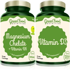 GreenFood Nutrition Magnesium Chelate with Vitamin B6 + Vitamin D3 sada (na podporu imunitného systému)