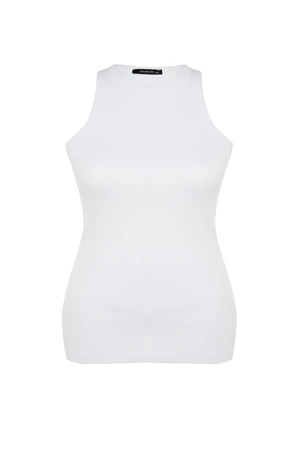 Trendyol Curve White Basic Ribbed Knitted Barbell Neck Undershirt