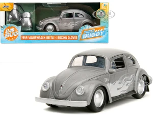 1959 Volkswagen Beetle Gray Metallic with Silver Flames and Boxing Gloves Accessory "Punch Buggy" Series 1/32 Diecast Model Car by Jada