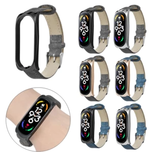 Vintage Style Leather Replacement Strap Metal Watch Cover for Xiaomi Mi Band 7
