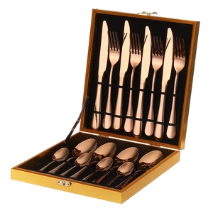 16PCS Cutlery Set Stainless Steel Rainbow Fork Spoon Kitchen Dinnerware Sets With Storage Box