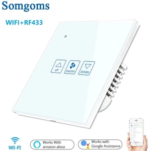 Somgoms Tuya Fan Speed Control Touch Switch WiFi+RF Smart Deluxe Crystal Panel Switch App Remote Control 90V 250V EU Wir