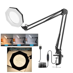 NEWACALOX USB 5X Folding Magnifier Table Clamp Soldering Third Hand Tool 3 Colors LED Illuminated Lamp Magnifying Glass