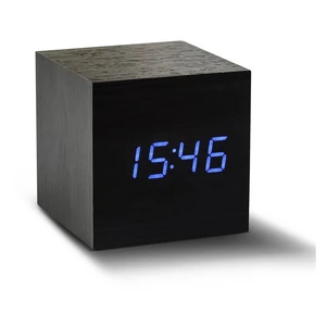 Čierny budík s modrým LED displejom Gingko Cube Click Clock