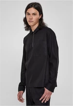Cotton linen polo shirt with zipper black