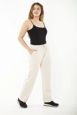 Şans Women's Plus Size Beige Sweatpants with Eyelets And Elastic Waist, Side Pockets.