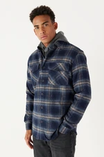 AC&Co / Altınyıldız Classics Men's Navy Blue Comfort Fit Hidden Button Collar Plaid Shirt