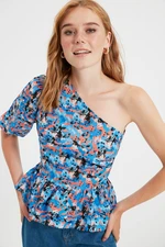 Trendyol Blue Single Sleeve Floral Woven Blouse