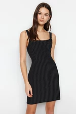 Trendyol Black Striped Strap A-Line/A-Line Form Mini Woven Dress