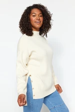 Trendyol Curve Cream Button Szczegółowy sweter z dzianiny z golfem