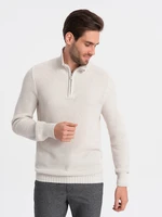 Ombre Men's knitted sweater with spread collar - cream