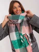 Zeleno-šedý dlouhý kostkovaný dámský šátek
