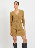 Khaki dress with tie VILA Lovie - Women