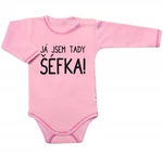 Body dlouhý rukáv s vtipným textem Baby Nellys, Já jsem tady ŠÉFKA! , vel. 56 (1-2m)