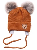 Baby Nellys Dětská zimní čepice s fleecem Teddy Bear - chlupáčk. bambulky - hnědá, šedá,