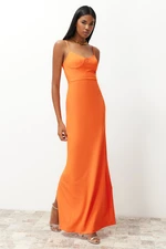 Trendyol Orange Chest Detailed Fitted Long Evening Dress