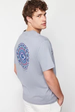 Trendyol Gray Relaxed/Comfortable-Fit Back Printed 100% Cotton Short Sleeve T-Shirt