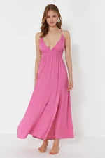 Trendyol Pink Maxi Woven Gathered Beach Dress