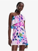 Pink floral dress with one shoulder Desigual Jan-Lacroix - Women's Pink floral dress with one shoulder Desigual Jan-Lacroix - Women's