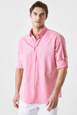 AC&Co / Altınyıldız Classics Men's Fuchsia Comfort Fit Relaxed Cut Linen Buttoned Collar Casual Shirt