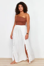 Trendyol Curve Ecru Maxi Woven Tasseled Beach Skirt