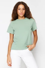 Trendyol Mint 100% Cotton Crew Neck Ribbed Short Sleeve Regular Knitted T-Shirt
