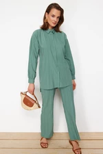 Trendyol Light Blue Long Back Wide Leg Shirt-Pants Weave Suit