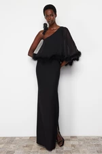Trendyol Black Body-Sitting Woven Openwork Long Evening Dress