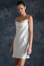 Trendyol Bridal White Satin Woven Nightgown with Detachable and Adjustable Pearl Strap Detail