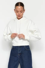 Trendyol Thick Ecru, Fleece Inside, Hoodie. Relaxed-Cut Crop Basic Knitted Sweatshirt
