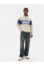 Koton Half Zipper Sweatshirt High Neck Slogan Printed Color Block