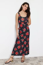 Trendyol Multi Color Floral Strap Skater/Waist Open Elastic Knitted Maxi Dress