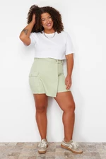Trendyol Curve Light Green Wrapover Denim Short Skirt