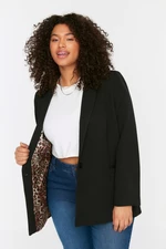 Trendyol Curve Black Leopard Lining Detailed Blazer Woven Jacket