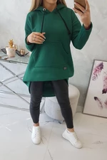 Wadded sweatshirt with long back and hood dark green