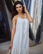 Summer maxi dress with tied ecru straps