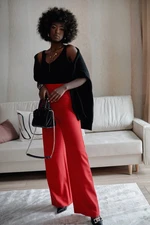 Wide women's trousers with red pleated