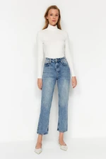 Trendyol Dark Blue High Waist Straight Jeans