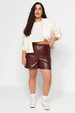 Trendyol Curve Burgundy Faux Leather Shorts