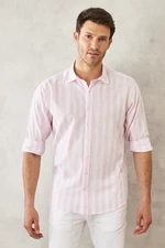 AC&Co / Altınyıldız Classics Men's White-Pink Comfort Fit Comfy Cut 100% Cotton Classic Collar Shirt.