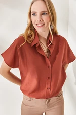 Olalook Women's Tile Bat Oversized Linen Shirt