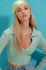 Trend Alaçatı Stili Women's Turtleneck Polo Neck Corduroy Soft-Textured Crop Blouse