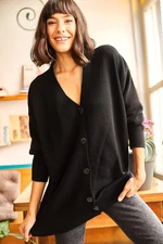 Olalook Women's Black 5 Buttons Soft Textured Oversized Knitwear Cardigan