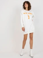 Women's long over size sweatshirt with print - ecru