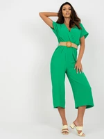 Green airy jumpsuit with short sleeves