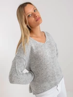 Grey oversize sweater with neck in V och bella