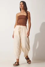 Happiness İstanbul Women's Cream Pocket Aerobatic Baggy Shalwar Pants