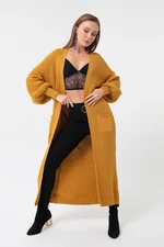 Lafaba Women's Mustard Balloon Sleeve Long Cardigan